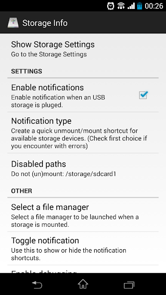 Shortcut for Storage Settings