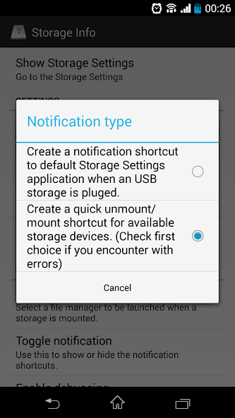 Shortcut for Storage Settings