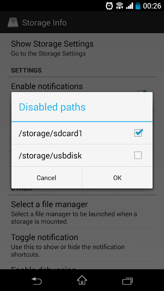 Shortcut for Storage Settings