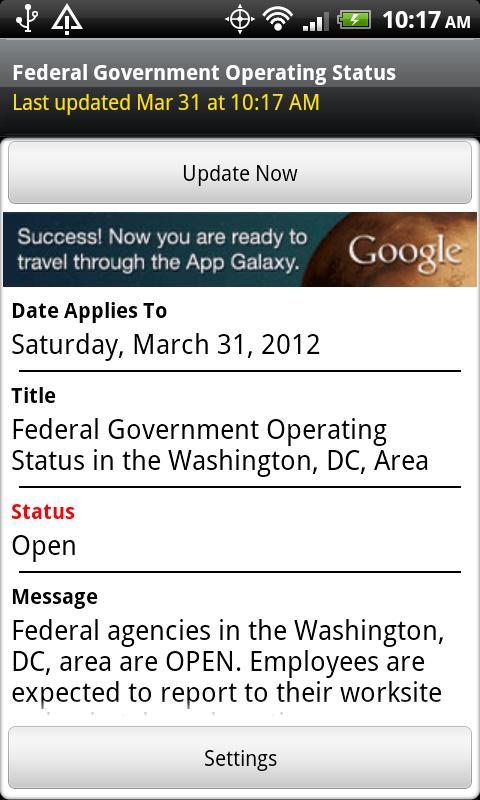 Federal Gov't Operating Status