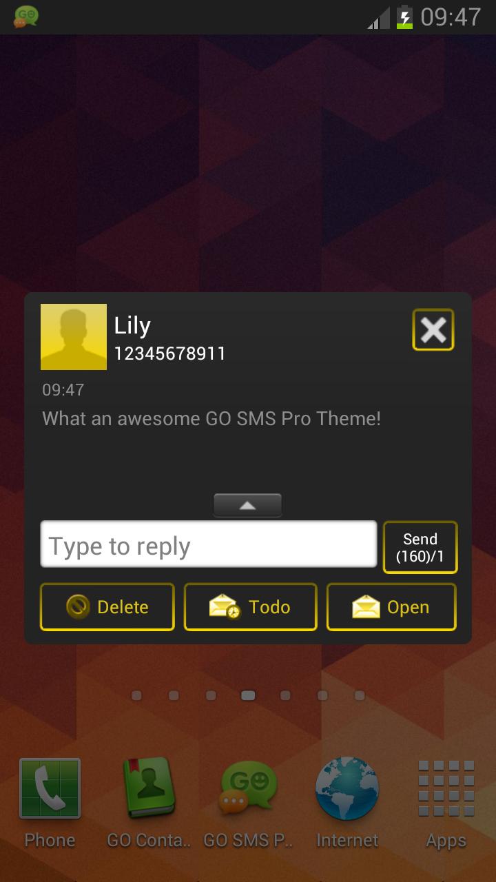 GO SMS Pro Theme - Yellow Neon