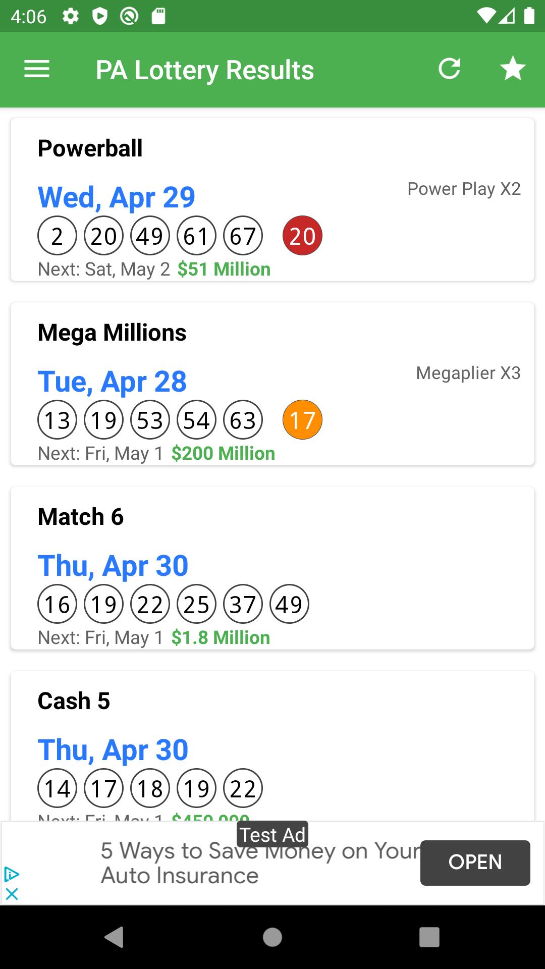 PA Lottery Results